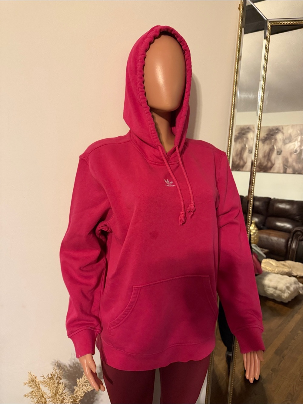 adidas Women's Hot Pink Trefoil Pullover Hoodie - Picture 3 of 5